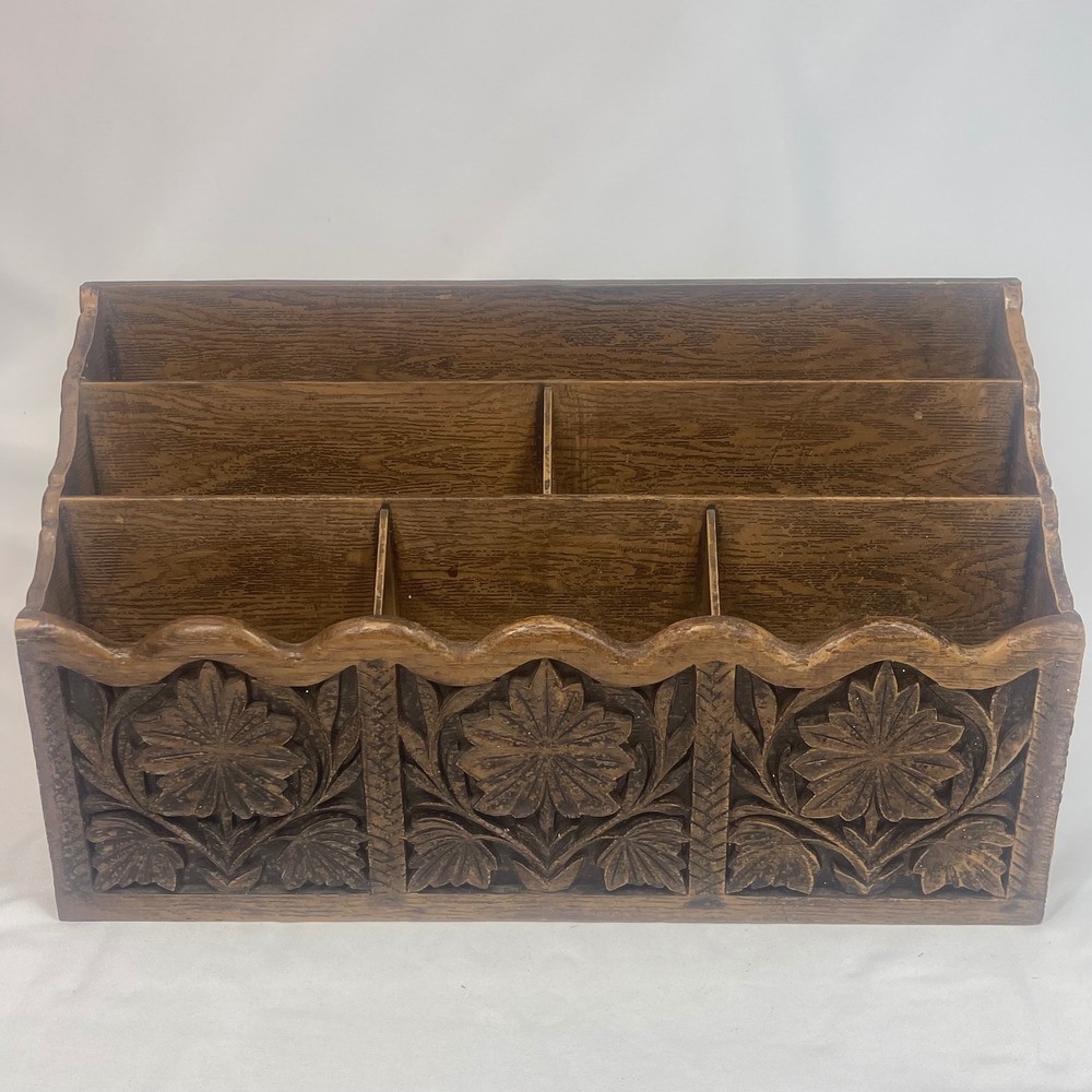 Desk Organizer Brown Lerner Vintage Faux Wood Floral Relief Sorter